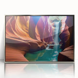 Framed wall art featuring a stunning canyon landscape design in a sleek silver frame, showcasing vibrant colors and intricate details, perfect for home decor.