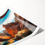Vibrant rolled print showcasing a stunning canyon landscape with rich earthy tones and dramatic rock formations, ideal for home decor and art enthusiasts.