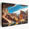 Stretched canvas wall art featuring an expansive canyon landscape design in warm earth tones, ideal for enhancing modern home decor with a natural, serene vibe.