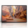 Framed acrylic wall art showcasing a stunning canyon landscape design, featuring vibrant colors and intricate details, ideal for home decor. This piece adds a modern touch to any living space.