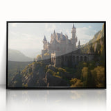 Framed acrylic wall art showcasing a stunning castle landscape design, featuring vibrant colors and intricate details, perfect for enhancing home decor in any setting.
