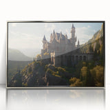 Framed acrylic wall art featuring a stunning landscape of a majestic castle, designed with a silver frame, perfect for enhancing home decor with elegance.