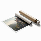 Stunning rolled print showcasing a vibrant landscape castle design, featuring rich colors and intricate details, perfect for enhancing home decor.