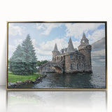Framed wall art featuring a stunning landscape of a castle, set against a vibrant blue sky. The piece showcases intricate details and a gold-accented frame, ideal for enhancing home decor. Perfect for art enthusiasts and collectors seeking unique interior design elements.