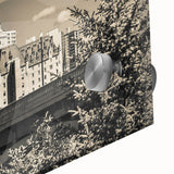 Close-up of a vibrant acrylic glass wall art piece showcasing a detailed landscape of a castle, capturing rich colors and intricate textures, perfect for home decor.