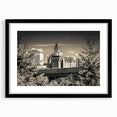 Framed black wall art featuring a serene castle landscape design with a white mat, ideal for home decor, evoking elegance and tranquility in any setting.