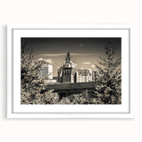 Elegant white-framed wall art featuring a stunning landscape castle design, showcasing vibrant colors and intricate details, perfect for home decor and interior design enthusiasts.
