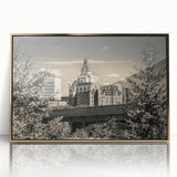 Framed wall art featuring a picturesque landscape of a majestic castle, elegantly displayed in a gold-acrylic frame, perfect for enhancing home decor.