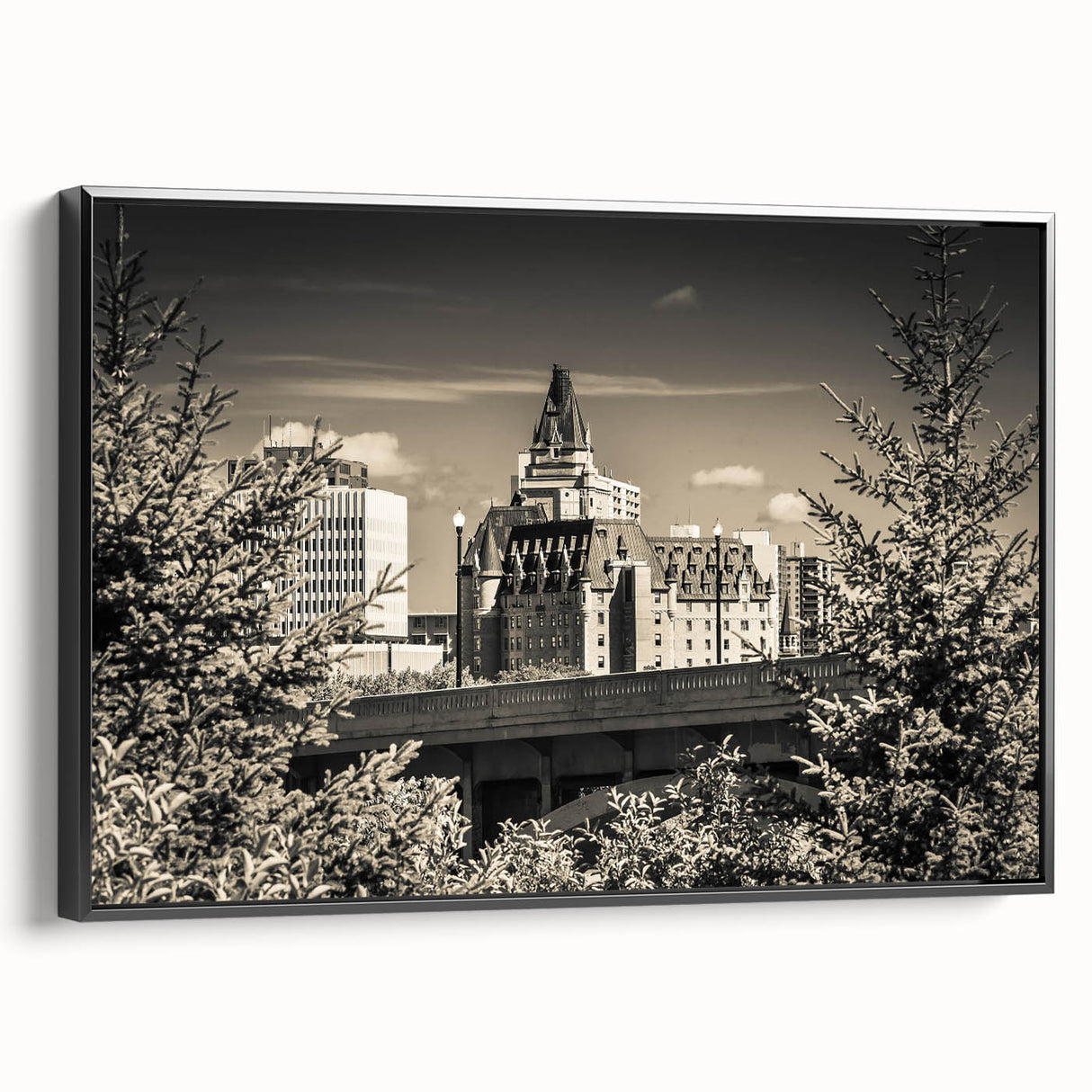 Framed canvas wall art showcasing a stunning landscape with a medieval castle, featuring rich colors and intricate details, perfect for home decor enhancement.