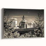 Framed canvas wall art showcasing a stunning landscape with a majestic castle, accented by a silver frame, ideal for enhancing home decor and elegance.