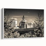 Framed canvas wall art showcasing a picturesque landscape with a majestic castle, featuring vibrant colors and intricate details, ideal for home decor.