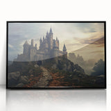 Framed acrylic wall art showcasing a stunning landscape with a castle, featuring a black frame. Ideal for enhancing home decor with elegance and charm.