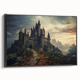 Framed canvas wall art featuring a picturesque landscape with a castle, presented in a sleek black frame, ideal for home decor in modern interiors.