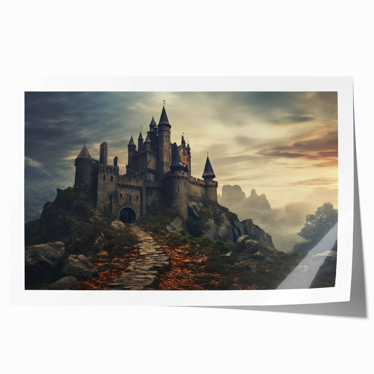Stunning rolled print of a landscape castle design, showcasing intricate details and vibrant colors, perfect for home decor and artistic enhancement. Ideal for collectors and art lovers seeking a unique touch for their space.
