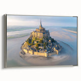 Framed wall art featuring a scenic landscape of a majestic castle, elegantly designed with silver accents, showcasing intricate details and vibrant colors, perfect for home decor.