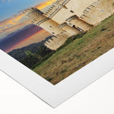 Rolled canvas showcasing a stunning landscape castle design in vibrant colors, perfect for home decor, rolled for easy shipping in a protective tube.