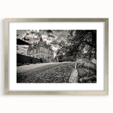 Framed wall art featuring a silver-matted landscape castle design, showcasing intricate details and vibrant colors, perfect for enhancing interior decor. Ideal for home or office settings, this stylish piece adds a touch of elegance and sophistication to any space.