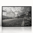 Framed wall art featuring a stunning landscape of a castle, designed with intricate details and a sleek black frame, perfect for home decor and interior design enthusiasts.