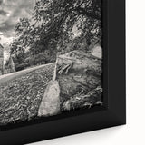 Framed canvas wall art showcasing a close-up of a vibrant landscape design featuring a picturesque castle, ideal for home decor and artistic expression.