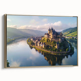 Framed wall art featuring a stunning landscape of a castle, with vibrant colors and intricate details, set against a gold frame, ideal for home decor.