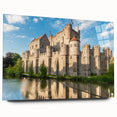 Side view of an acrylic wall art piece showcasing a vibrant castle landscape design, elegantly mounted with pins, ideal for home decor and interior styling.