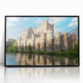 Framed acrylic wall art showcasing a stunning landscape with a castle, featuring a sleek black frame, ideal for enhancing home decor with elegance.