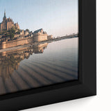 Framed canvas artwork showcasing a detailed landscape of a majestic castle, highlighting vibrant colors and intricate architectural features, ideal for home decor.