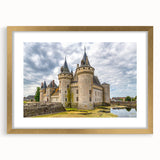 Elegant gold-framed wall art showcasing a serene landscape castle design, perfect for home decor. Features a mat for added depth, enhancing visual appeal.