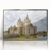 Framed acrylic wall art showcasing a stunning landscape view of a castle, featuring vibrant colors and intricate details, ideal for home decor.