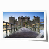 Colorful landscape and castle-themed wall art print showcasing intricate design details, rolled and ready for display, perfect for home decor enthusiasts.