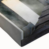 Close-up of a vibrant stretched canvas showcasing an intricate landscape castle design, perfect for enhancing home decor and adding artistic flair to any room.