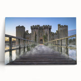 Stretched canvas wall art collection showcasing a vibrant landscape with a majestic castle, featuring rich colors and intricate details, ideal for home decor.