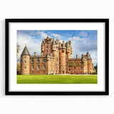 Framed wall art collection featuring landscapes and castles in a sleek black frame with a mat, ideal for home decor and enhancing interior aesthetics.