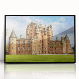 Framed wall art collection showcasing a stunning landscape with castles, featuring a black frame and acrylic front view, perfect for home decor enhancement.