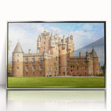 Framed acrylic wall art collection featuring a stunning landscape of a castle, highlighted with silver accents, perfect for enhancing modern interior decor.