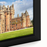 Framed canvas wall art showcasing a close-up of a stunning landscape castle design, featuring vibrant colors and intricate details, perfect for home decor.