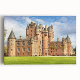 Stretched canvas artwork showcasing a stunning landscape featuring a majestic castle surrounded by lush greenery, perfect for enhancing home decor with elegance.