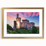 Elegant gold-framed wall art showcasing a scenic landscape with a majestic castle, ideal for home decor. The mat adds a refined touch to the overall design.
