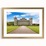 Elegant gold-framed wall art featuring a captivating landscape with a majestic castle, designed to enhance interior decor. Perfect for home and office settings, this piece adds a touch of sophistication to any space.