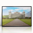 Framed acrylic wall art showcasing a stunning landscape castle design in a sleek black frame, perfect for home decor or office ambiance, enhancing interior aesthetics.