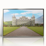Framed acrylic wall art featuring a stunning landscape with a castle, elegantly designed in silver, perfect for home decor. Ideal for enhancing living spaces with a touch of sophistication.