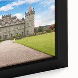 Close-up of a framed canvas showcasing a detailed landscape castle design, featuring vibrant colors and intricate textures, perfect for home decor enhancement.