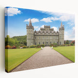 Stretched canvas wall art collection showcasing an intricate landscape design with a medieval castle, vibrant colors, and textured details, ideal for home decor.