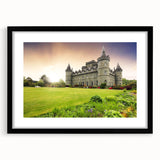 Framed black wall art showcasing a stunning landscape with a majestic castle, designed with a modern mat for an elegant presentation, perfect for enhancing home decor.