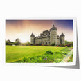 Rolled print featuring a stunning landscape castle design with vibrant colors, perfect for home decor. The artwork showcases intricate details and a serene atmosphere, ideal for enhancing any living space.