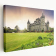 Stretched canvas wall art showcasing a vibrant landscape with a majestic castle, framed in a modern design. Ideal for home decor, this piece adds elegance to any space.