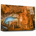 Acrylic glass wall art collection showcasing a stunning side view of a cave landscape design, featuring vibrant colors and intricate details, mounted with stylish pins for display.