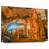 Acrylic glass wall art collection showcasing a stunning side view of a cave landscape design, featuring vibrant colors and intricate details, mounted with stylish pins for display.