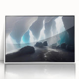 Framed acrylic wall art featuring a stunning landscape design with caves, showcasing vibrant colors and intricate details, perfect for home decor enhancement.