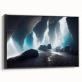 Framed canvas wall art featuring a captivating landscape with cave designs, showcasing earthy tones and intricate details, ideal for modern home décor.